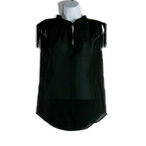 BCBGeneration - Sheer Black Fringed Top - Size Medium